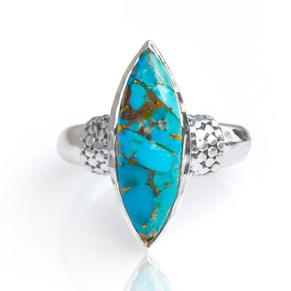 Blue Copper Turquoise Ring | Sterling Silver | Artisan Boho | Handcrafted